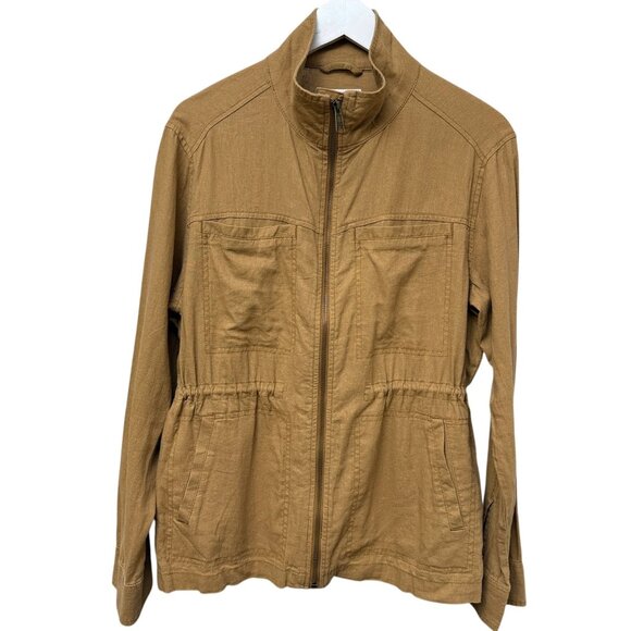 OLD NAVY Womens Utility Jacket Size Medium Brown Linen Blend Casual Zip Front - Picture 2 of 10